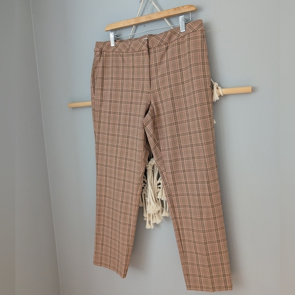 J. Jill Plaid Tan Women's Trousers Ankle Premium Bi Stretch Fall Classic Work - Picture 1 of 8